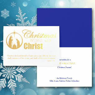 Carte Dorée Noël commence avec le Christ