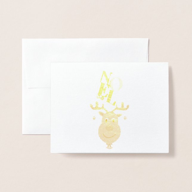 Carte Dorée Noel Deer Bells Bauble Rudolf Snowflakes Noël (Devant avec enveloppe)