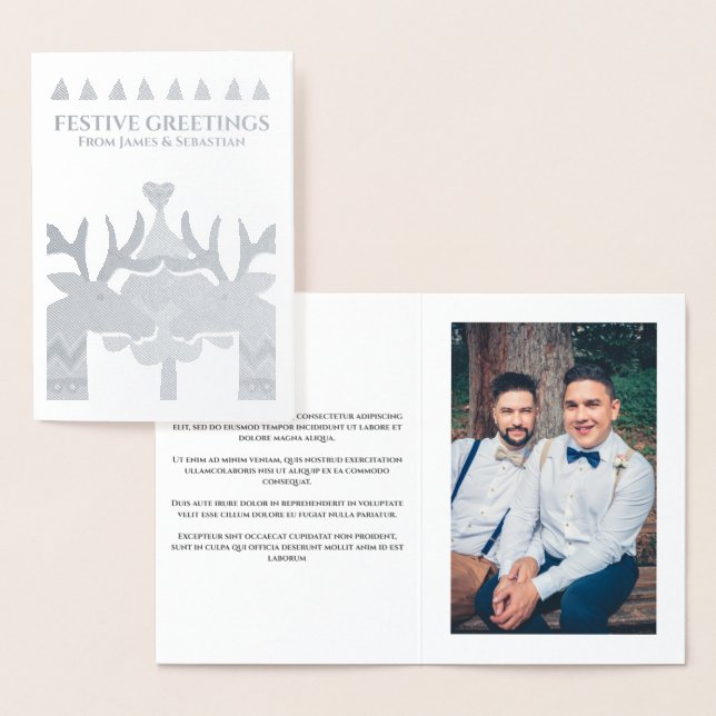 Carte Dorée Noel personnalisé scandinave Reindeer Gay (Affichage)