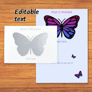 Carte Dorée Nom personnalisé papillon d'anniversaire cumpleano