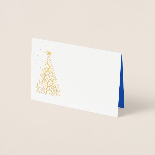 Carte Dorée Nom Place Card Or Foiled ChristmasTree & Stars (Devant)