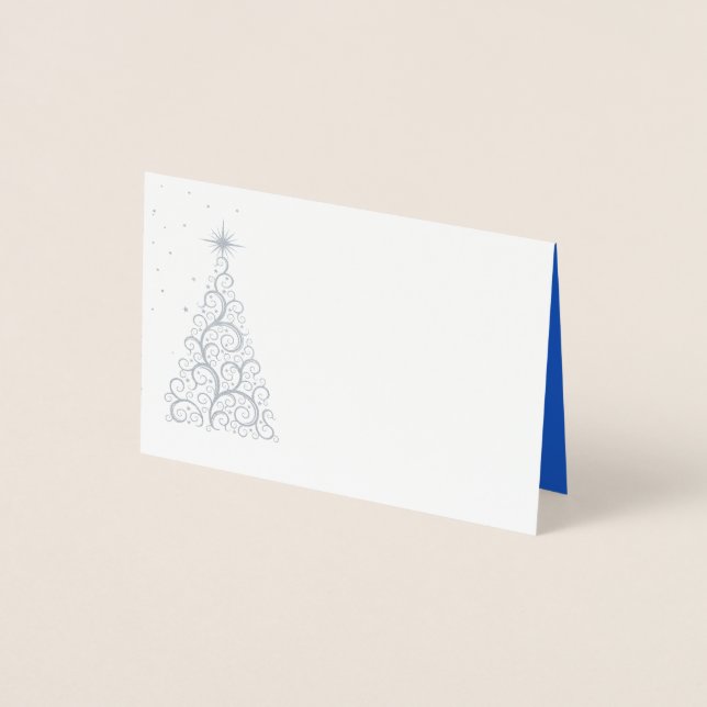 Carte Dorée Nom Place Card SLVR Foiled ChristmasTree & Stars (Devant)
