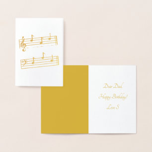 CARTE DORÉE NOTES MUSICALES PAPA BASS TREBASS CLEF STAVES PÈRE