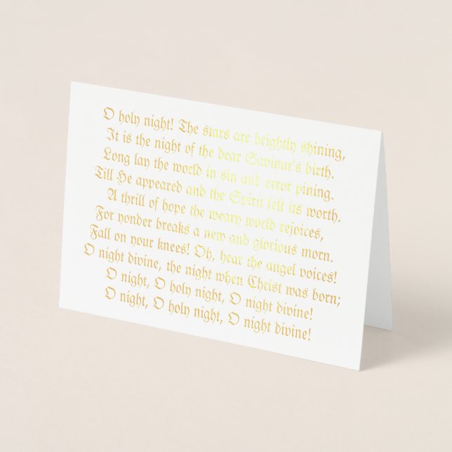 Carte Dorée O Holy Night Lyrics Foil Christmas Card (Devant)