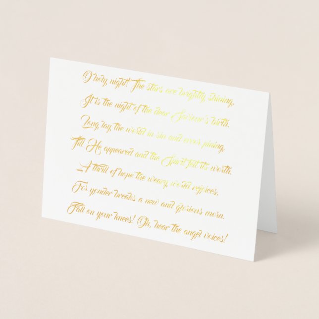 Carte Dorée O Holy Night Song Paroles Foil Christmas Card (Devant)