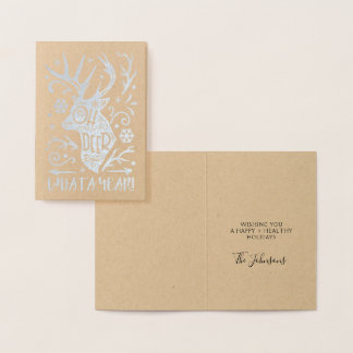 Carte Dorée Oh Deer Quelle année Reindee Noël Silver Foil