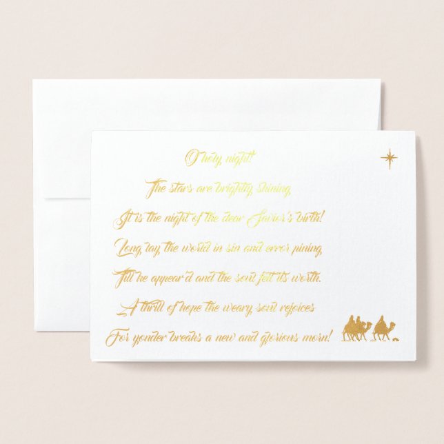 Carte Dorée Oh Holy Night Lyrics Foil Christmas Card (Devant avec enveloppe)