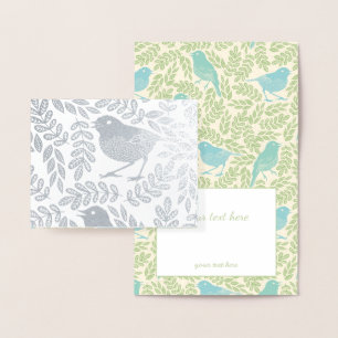 Carte Dorée OISEAU Vintage D'Argent Or ET Motif DE FEUILLES