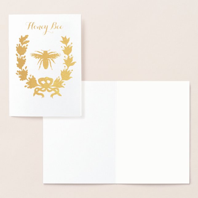 CARTE DORÉE OR HONEY BEE AVEC FLORAL CROWN (Affichage)