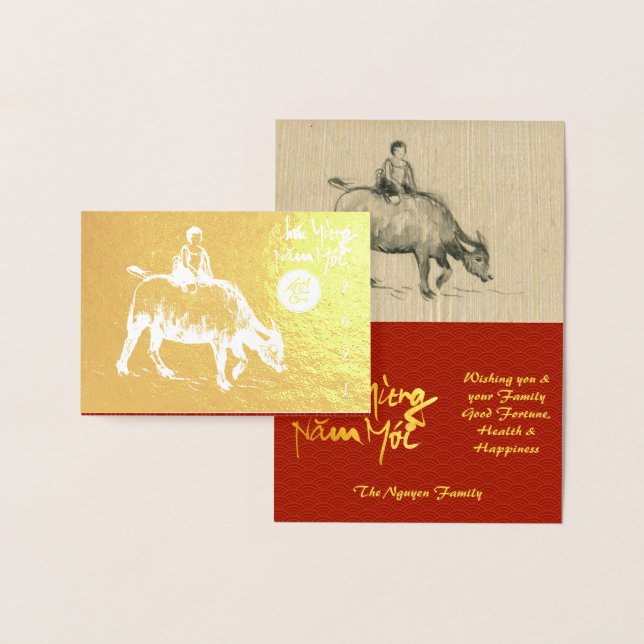 Carte Dorée Original Ox Peinture pour enfants Lunar 2021 Luxe  (Affichage)