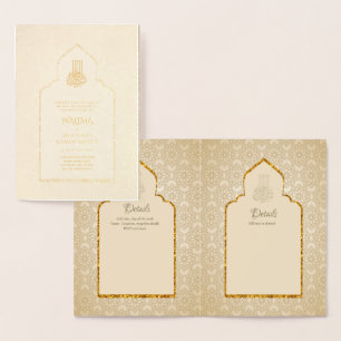 Carte Dorée Ornemental bilingue WALIMA Nikah Mariage musulman