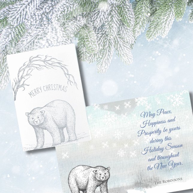 Carte Dorée Ours de Noël et salutations de flocons de neige (Créateur téléchargé)