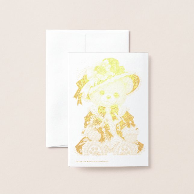 Carte Dorée Ours en peluche victorien (Derrière avec enveloppe)