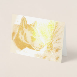 Carte Dorée Ours noir et sapin de Noël