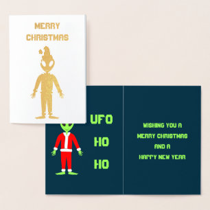 Carte Dorée OVNI Ho Père Noël alien Personnalisé