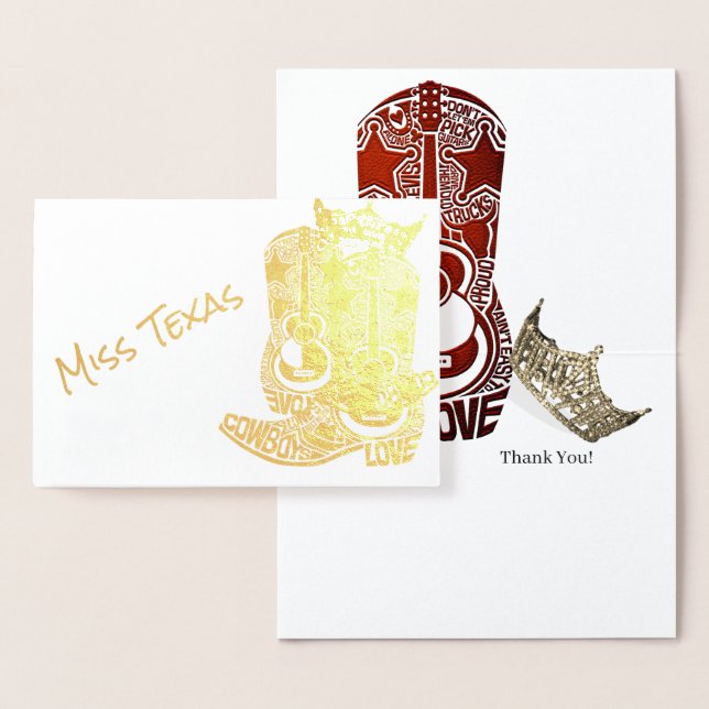 Carte Dorée Pageant Crown Cowboy Boot Gold Merci (Affichage)
