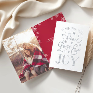 Carte Dorée Paix, amour et joie   Photo de Noël Silver