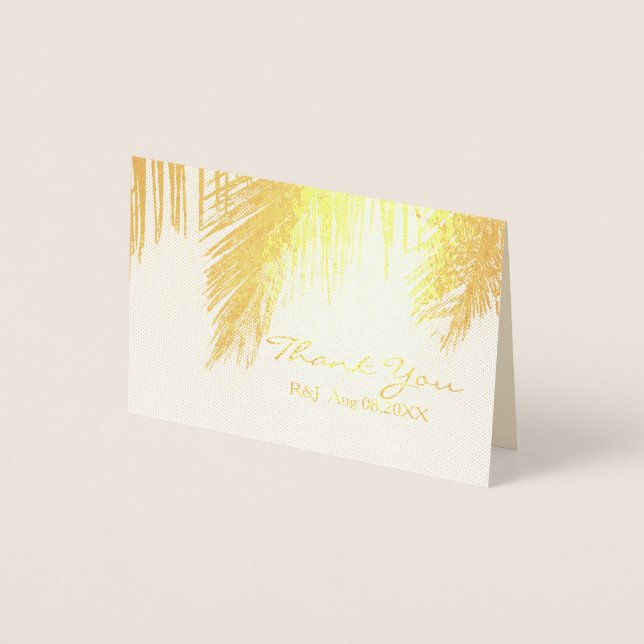 Carte Dorée palmier tropicale destination Mariage Merci (Devant)