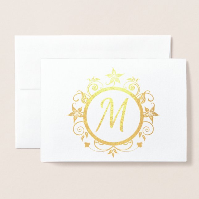 Carte Dorée Papeterie personnelle initiale personnalisable (Devant avec enveloppe)