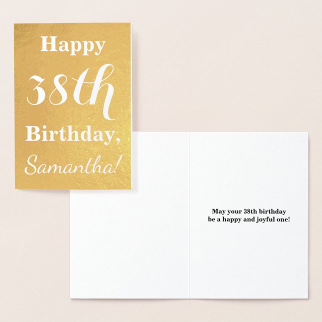 Carte Dorée Papier d'or de base "Joyeux 38e ANNIVERSAIRE" ; No (Affichage)