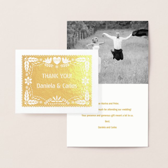 Carte Dorée Papier picado mariage Merci photo or (Affichage)