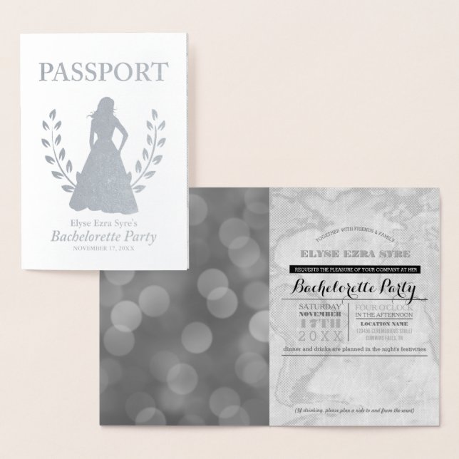 Carte Dorée Passeport Bachelorette feuille argent (Affichage)