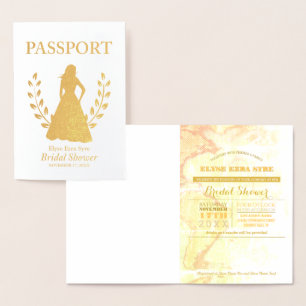Carte Dorée passeport Fête de l'mariée feuille d'or