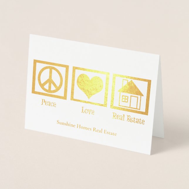 Carte Dorée Peace Love Immobilier Société Holiday Custom Gold (Devant)