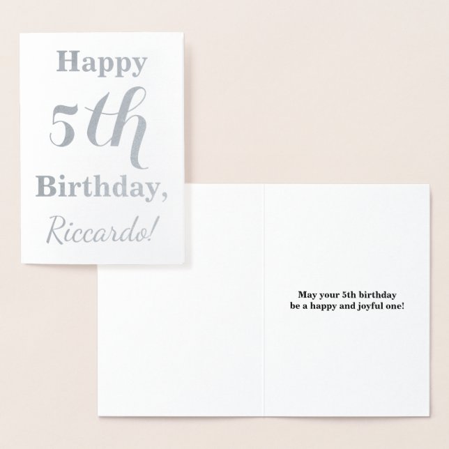 Carte Dorée Pelle d'argent simple 5e anniversaire + Nom person (Affichage)