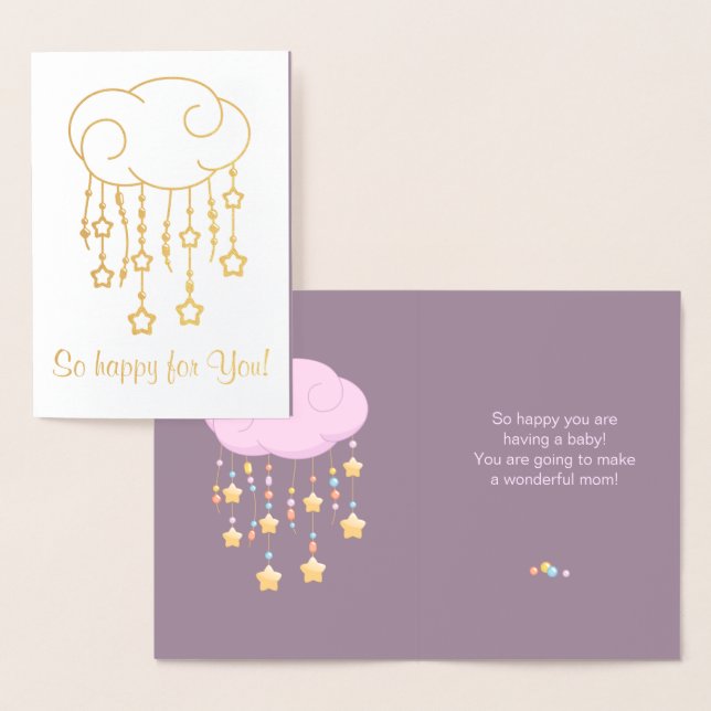 Carte Dorée Perles Roses Cloud Stars Mobile Avoir Bébé (Affichage)