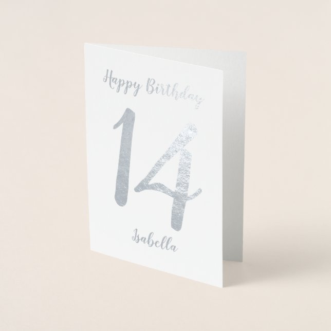 Carte Dorée Personnalisé Joyeux Anniversaire Nom et âge Argent (Devant)