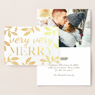 Carte Dorée Photo botanique très joyeux Rustique Noël