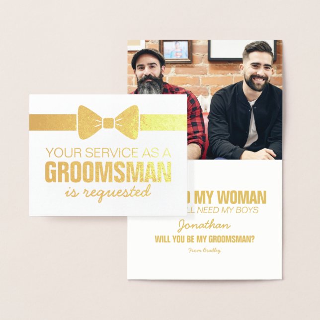 Carte Dorée Photo de Groomsmen personnalisée | Groomsman deman (Affichage)