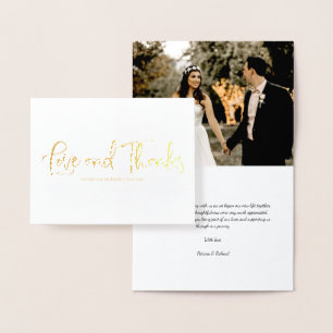 Carte Dorée Photo de remerciement de mariage mignon Amour et M