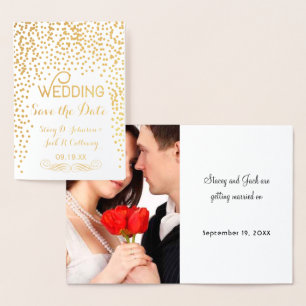 Carte Dorée Photo Enregistrer la date Gold Confetti Typographi