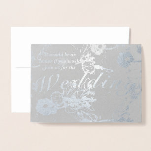 Carte Dorée Photo Floral Argent Foil Cérémonie Mariage Foil Ca