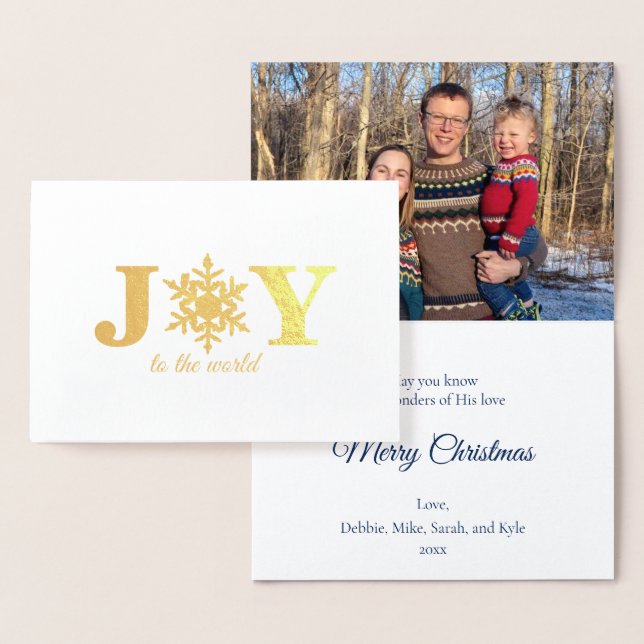 Carte Dorée Photo Joy to the World Snowflake Gold Foil Card (Affichage)