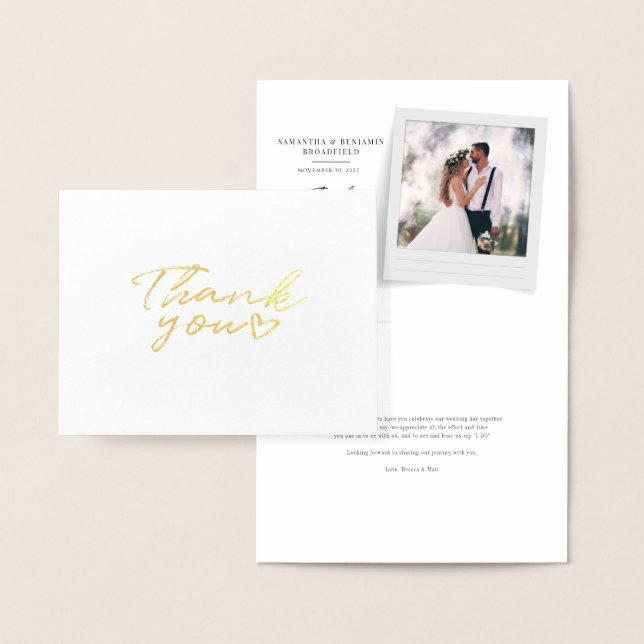 Carte Dorée Photo Lettré à la main Merci Mariage or (Affichage)