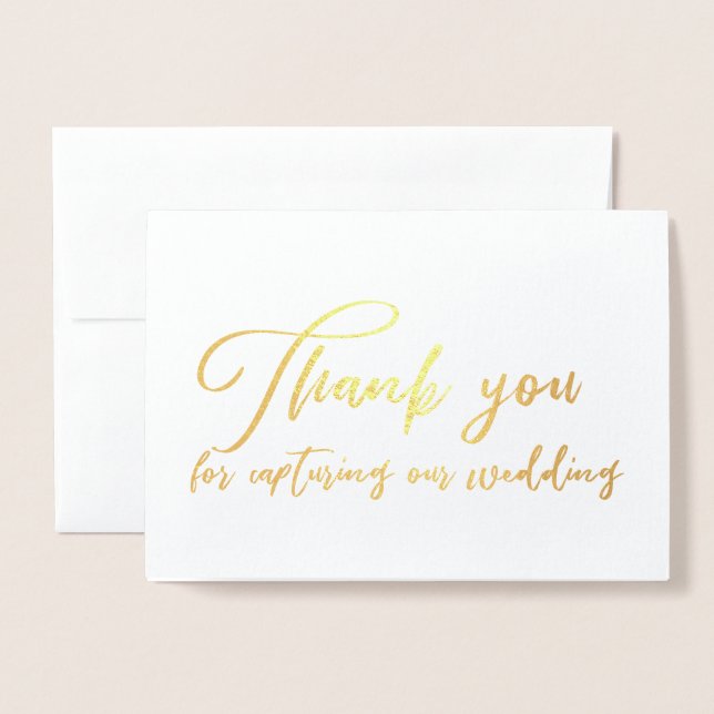 Carte Dorée Photographe de Mariage Vidéaste Merci (Devant avec enveloppe)