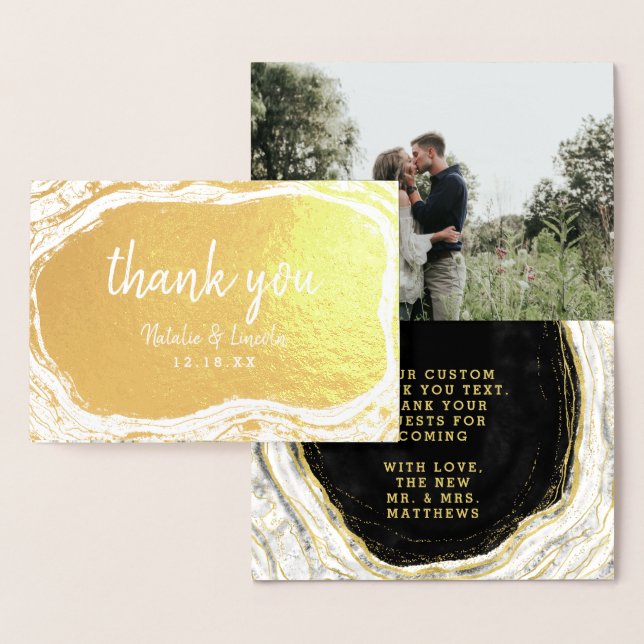 Carte Dorée Photographie Mariage Black White & Gold Geode (Affichage)