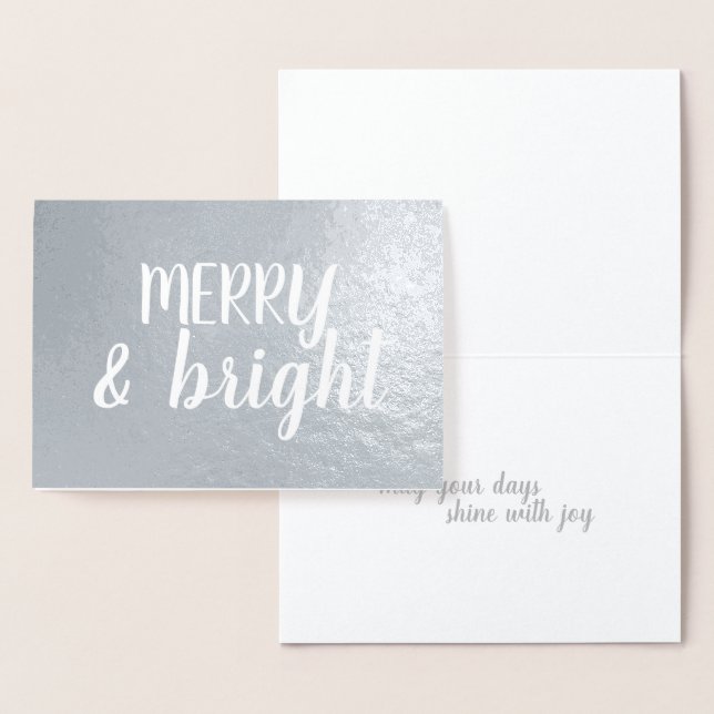 Carte Dorée Pinceau Calligraphique Argent Merry Bright (Affichage)