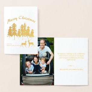 Carte Dorée Pine Woods Forest Reinder Photo Joyeux Noël