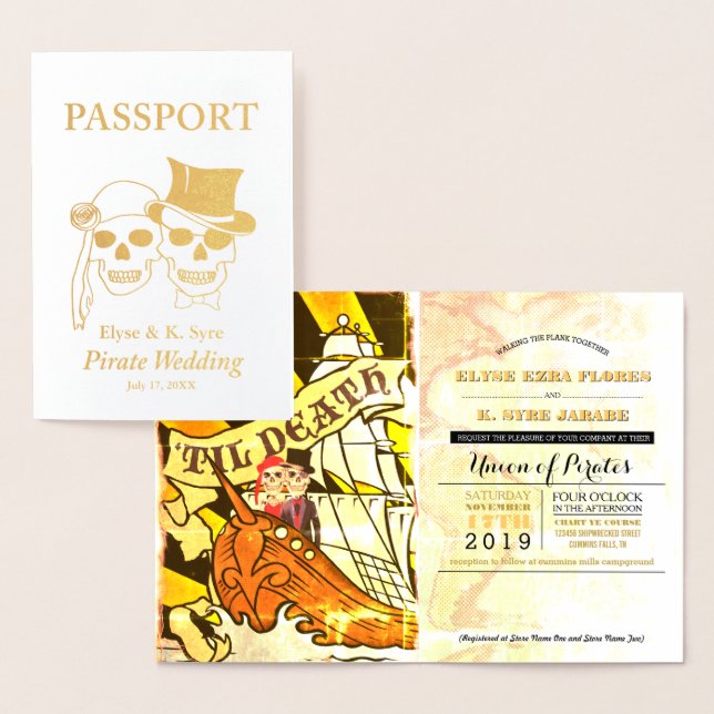 Carte Dorée Pirate Mariage Gold Foil Passeport (Affichage)