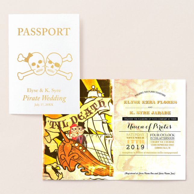 Carte Dorée Pirate Mariage Gold Foil Passeport (Affichage)