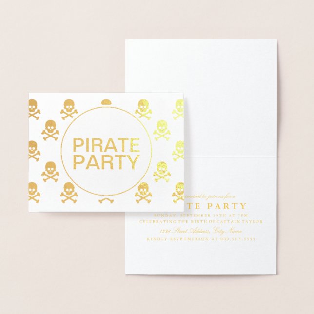 Carte Dorée Pirate Party Gold Foil Stripe crâne (Affichage)