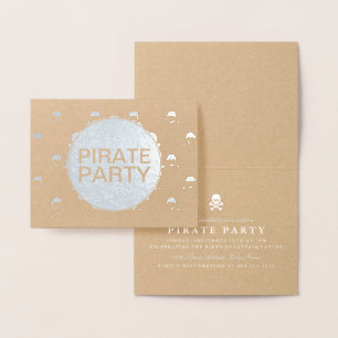 Carte Dorée Pirate Party Silver Foil Stripe crâne