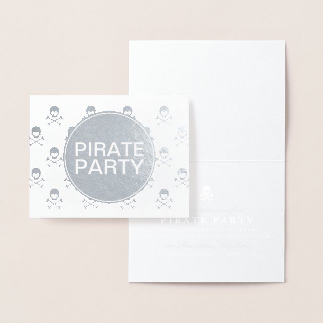 Carte Dorée Pirate Party Silver Foil Stripe crâne (Affichage)