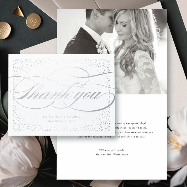 Carte Dorée Points Confetti Classic Script Mariage Merci (Confetti Dots And Elegant Classic Script Wedding Thank You Foil Card @ fatfatin_blue_knot)