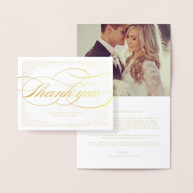 Carte Dorée Points Confetti Et Merci Mariage Classique Script (Affichage)