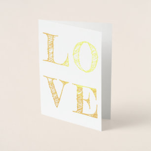 Carte Dorée Police en gras LOVE lettres feuille de papier esqu